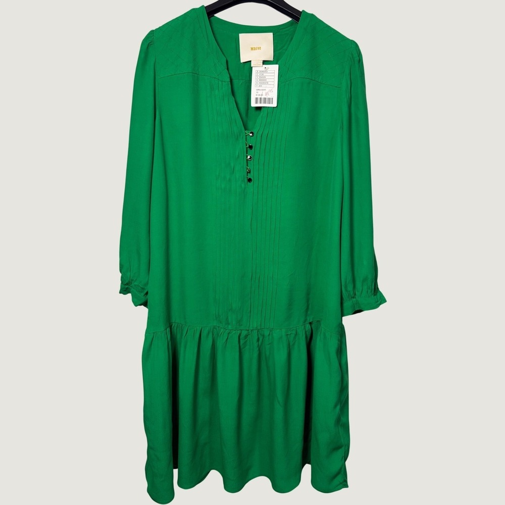 Maeve Anthropologie Green Pintuck Drop Waist Mini Dress Pockets Size 10 NEW - Picture 2 of 12